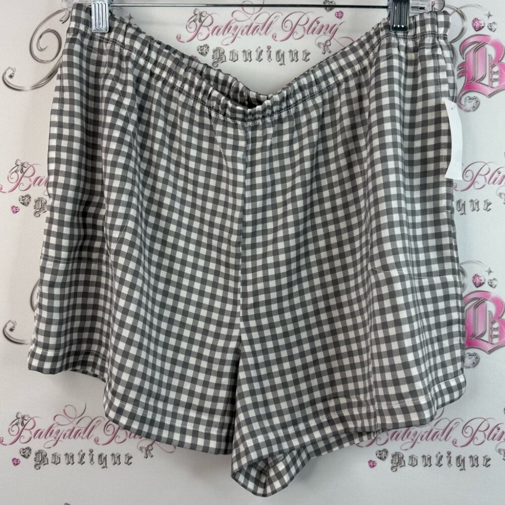 40 winks shorts plaid grey white stripes comfy Gingham Patterned Women's Shorts
